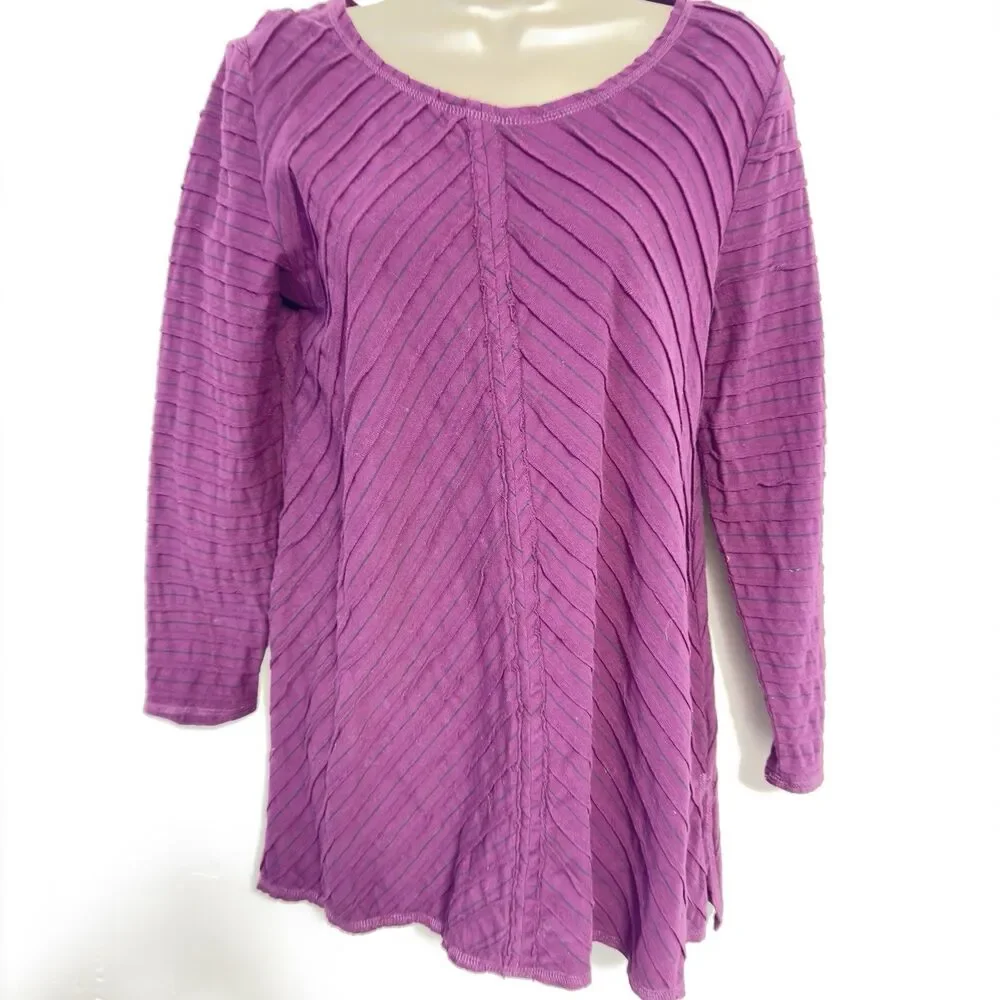 Habitat Clothes To Live In Wine Striped Tunic Top 100% Cotton Striped Artsy Sz S